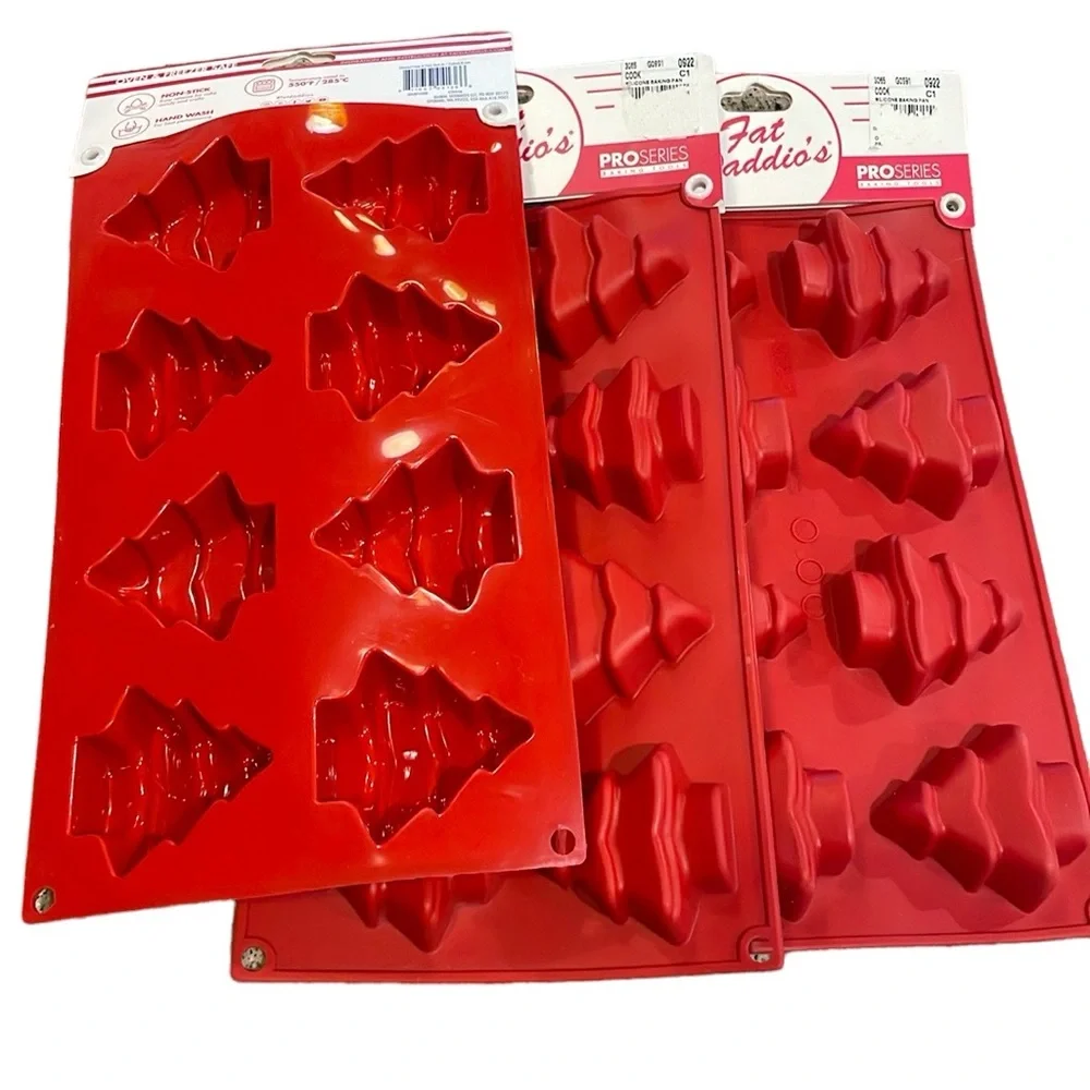 Fat Daddios Baking Molds Set 3 Pieces Red Silicone 24 Christmas Trees Candy NEW